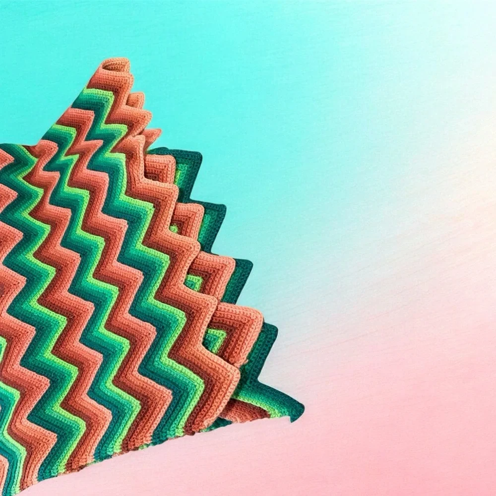Striped Chevron Knit Throw Blanket in Green and Tan - Picture 3 of 12